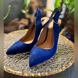 ZARA TRAFALUC Cobalt Blue Suede Slingback Heels • Pointed Toe Pumps • Size 40
